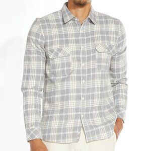 Civil Society Light Grey And Cream Plaid Flannel Button Up Shirt
